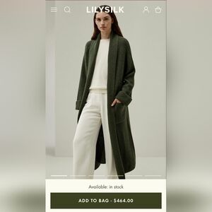 LILYSILK x Lydia Millen Olive Ribbed Long Cowl Cardigan Sweater NWOT